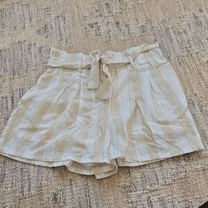 Elegant High Waist Cream Striped Shorts
